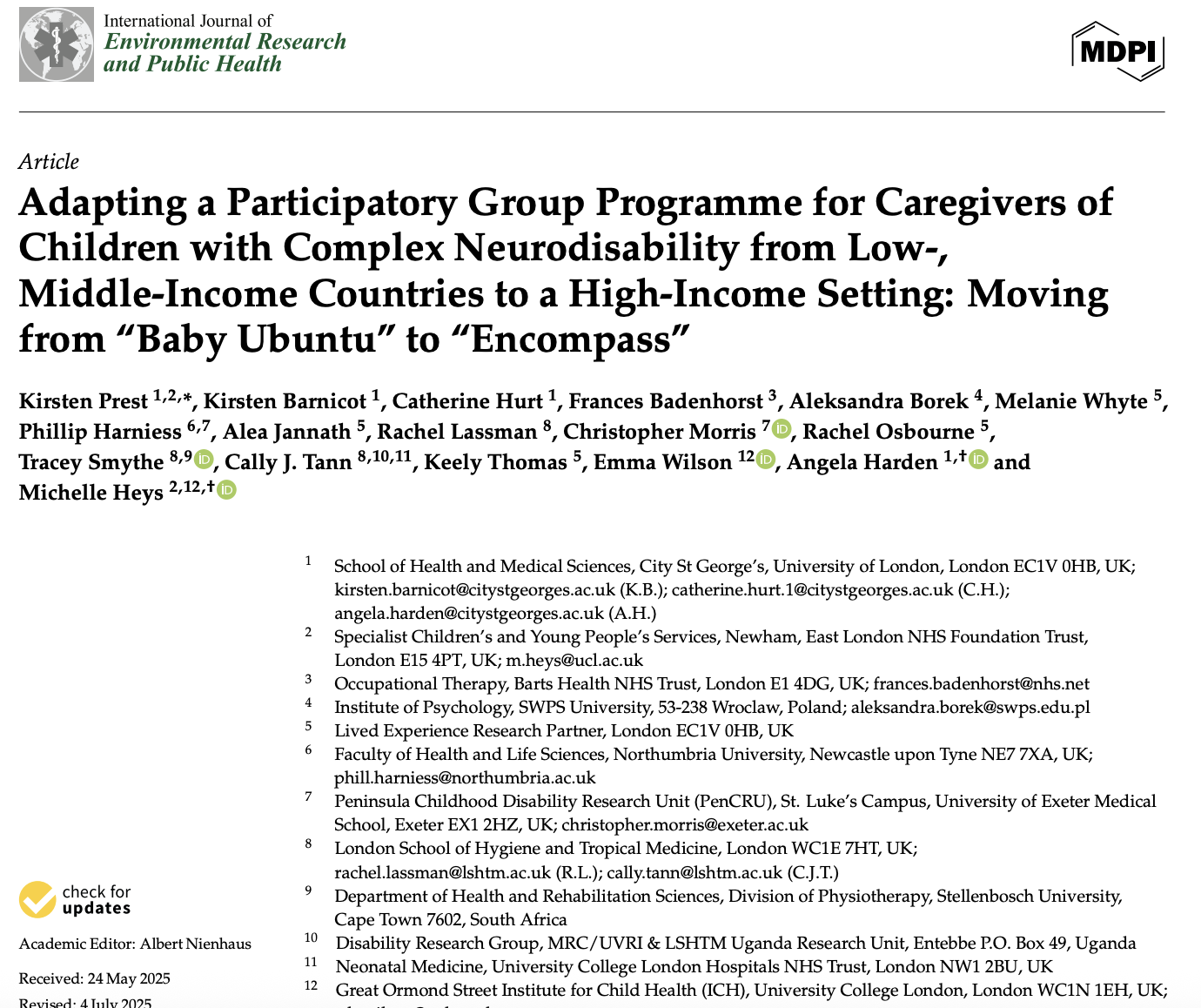 Adapting a Participatory Group Programme for Caregivers of Children with Complex Neurodisability from Low-, Middle-Income Countries to a High-Income Setting