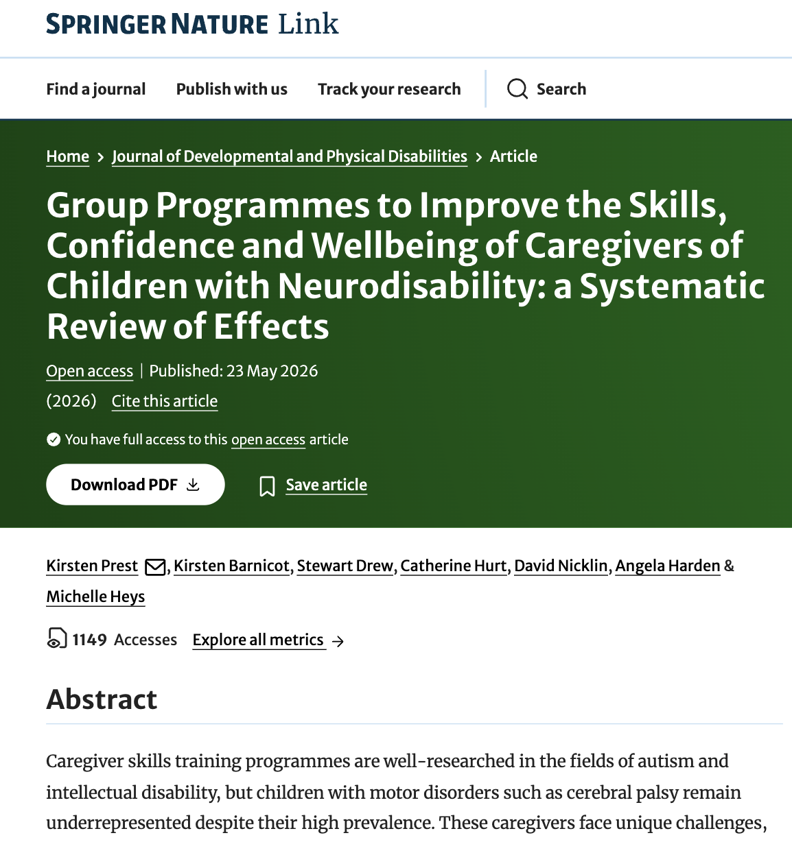 Group Programmes to Improve the Skills, Confidence and Wellbeing of Caregivers of Children with Neurodisability- a Systematic Review of Effects